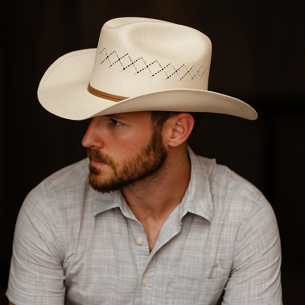 Straw Cowboy Hat with Perforated Pattern